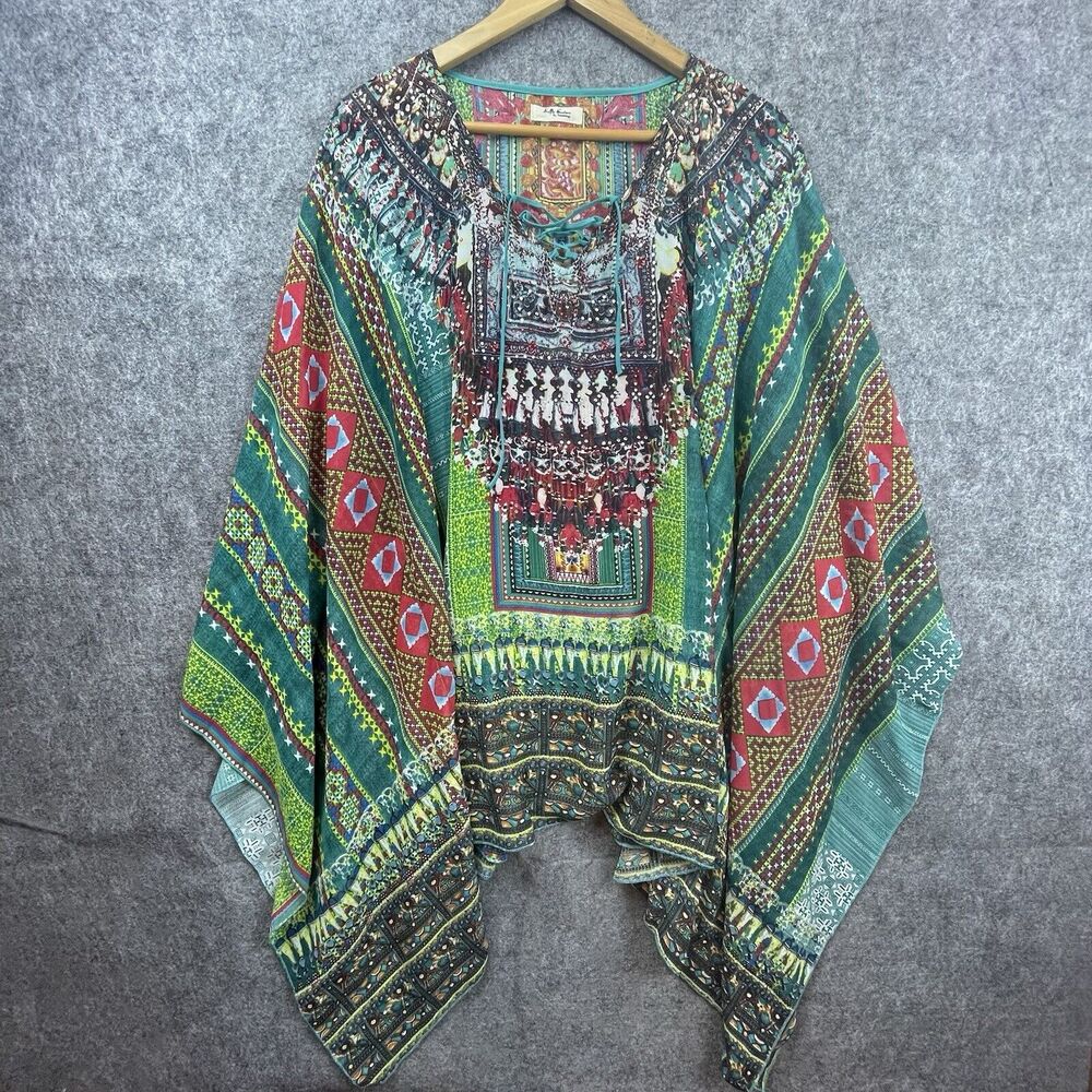 Selfie Couture Poncho Women S Green Geometric Handkerchief Caftan‎ Tunic Boho